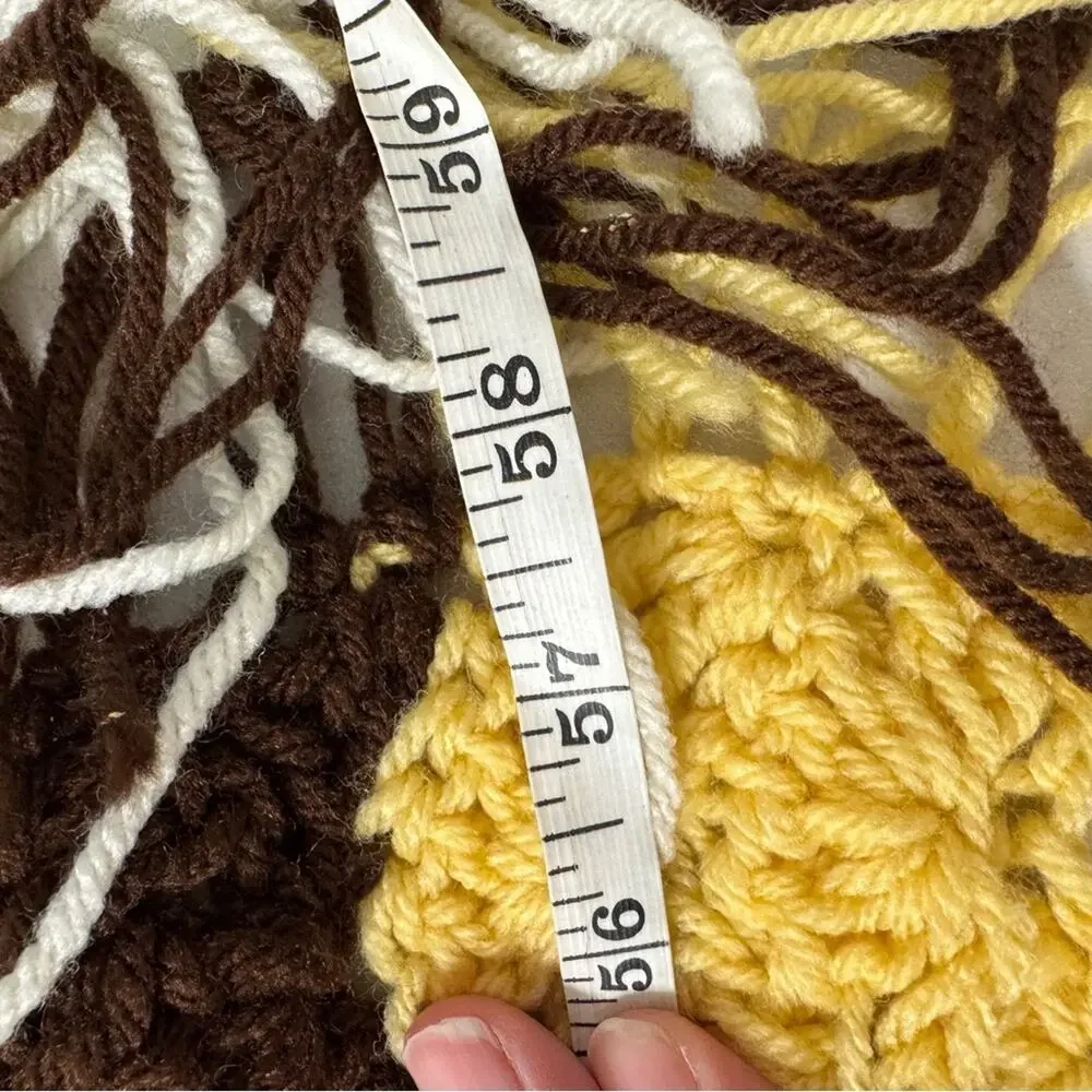 Large Handmade Crochet Throw Blanket Yellow Brown Black 53 X 58 Accent Decor